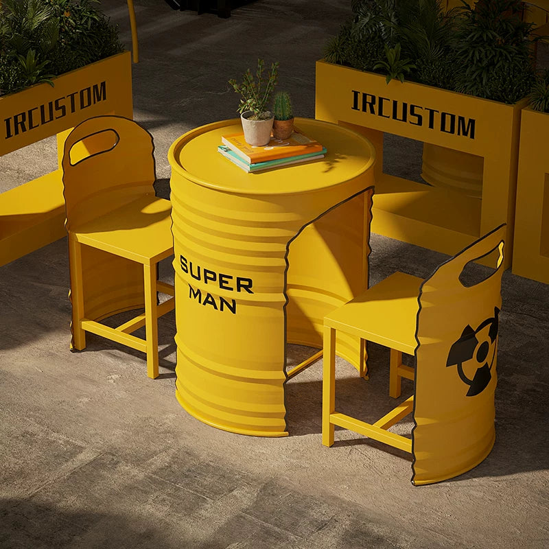 Oil Drum Table & 2-Chair Set | Industrial Bar Furniture for Café, Restaurant & Retail
