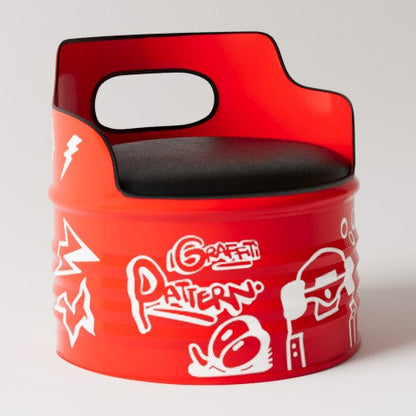 Graffiti Pattern Oil Drum Barrel Chair – Industrial Street Art Seating