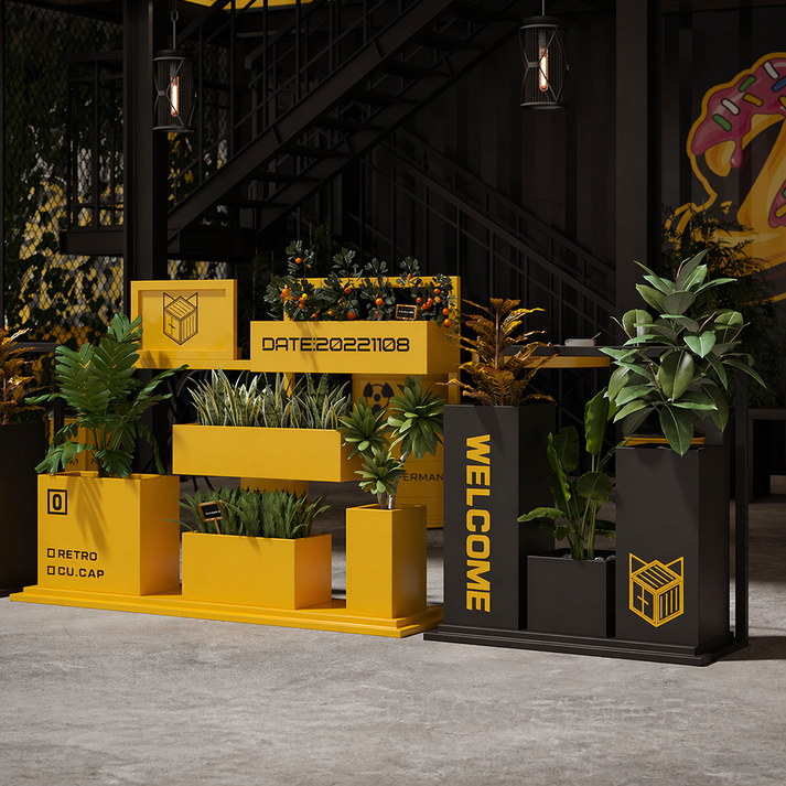 Industrial Steel Planter Box & Space Divider Set – Yellow & Black