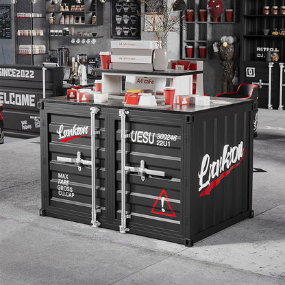 Industrial Container-Style Merchandise Display Table for Café, Coffee Shop & Retail Store