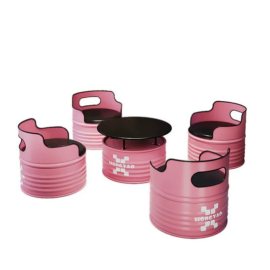 Vintage Pastel Pink Oil Drum 5-Piece Cafe &amp; Patio Set: 1 Table &amp; 4 Chairs