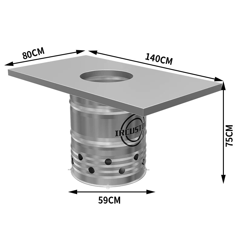Industrial Oil Drum Korean BBQ & Hotpot Table Set | Commercial Grill Dining Table with Storage Stools