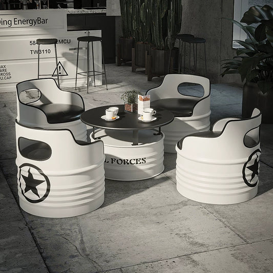 Vintage Urban Star Oil Drum 5-Piece Patio &amp; Cafe Furniture Set: 1 Table &amp; 4 Chairs