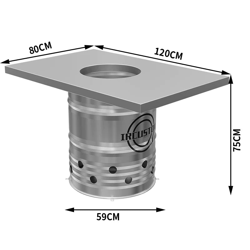 Industrial Oil Drum Korean BBQ & Hotpot Table Set | Commercial Grill Dining Table with Storage Stools