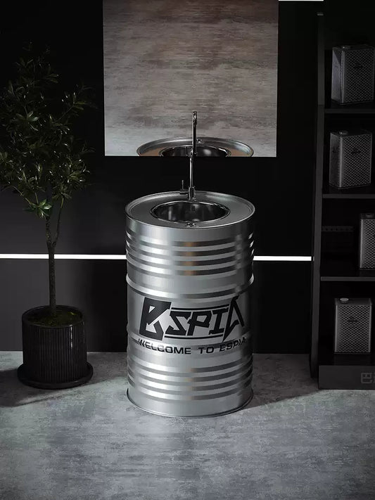 Industrial Oil Drum Pedestal Sink & Washbasin Vanity | Commercial Restroom Hand Wash Station for Bar, Restaurant & Garage