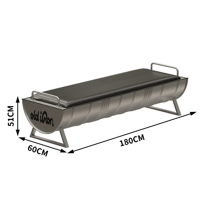 Industrial Oil Drum Bench with Leather Cushion | Backless Waiting & Dining Bench for Bar, Café & Retail