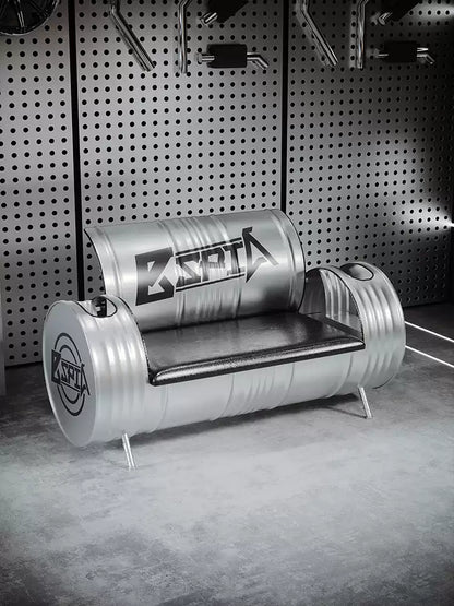 Industrial Oil Drum Roll-Back Sofa & Tub Chair Lounge Set | Commercial Reception Seating for Garage, Bar & Showroom