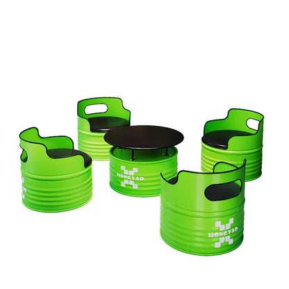 Industrial Lime Green Oil Drum 5-Piece Lounge Set: 1 Table &amp; 4 Chairs