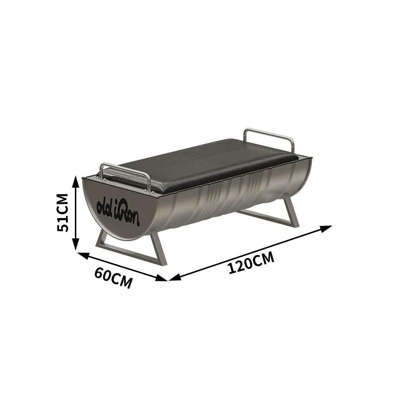 Industrial Oil Drum Bench with Leather Cushion | Backless Waiting & Dining Bench for Bar, Café & Retail