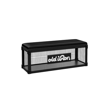 Industrial Wire Mesh Storage Bench with Leather Cushion | Bar, Café & Retail Seating
