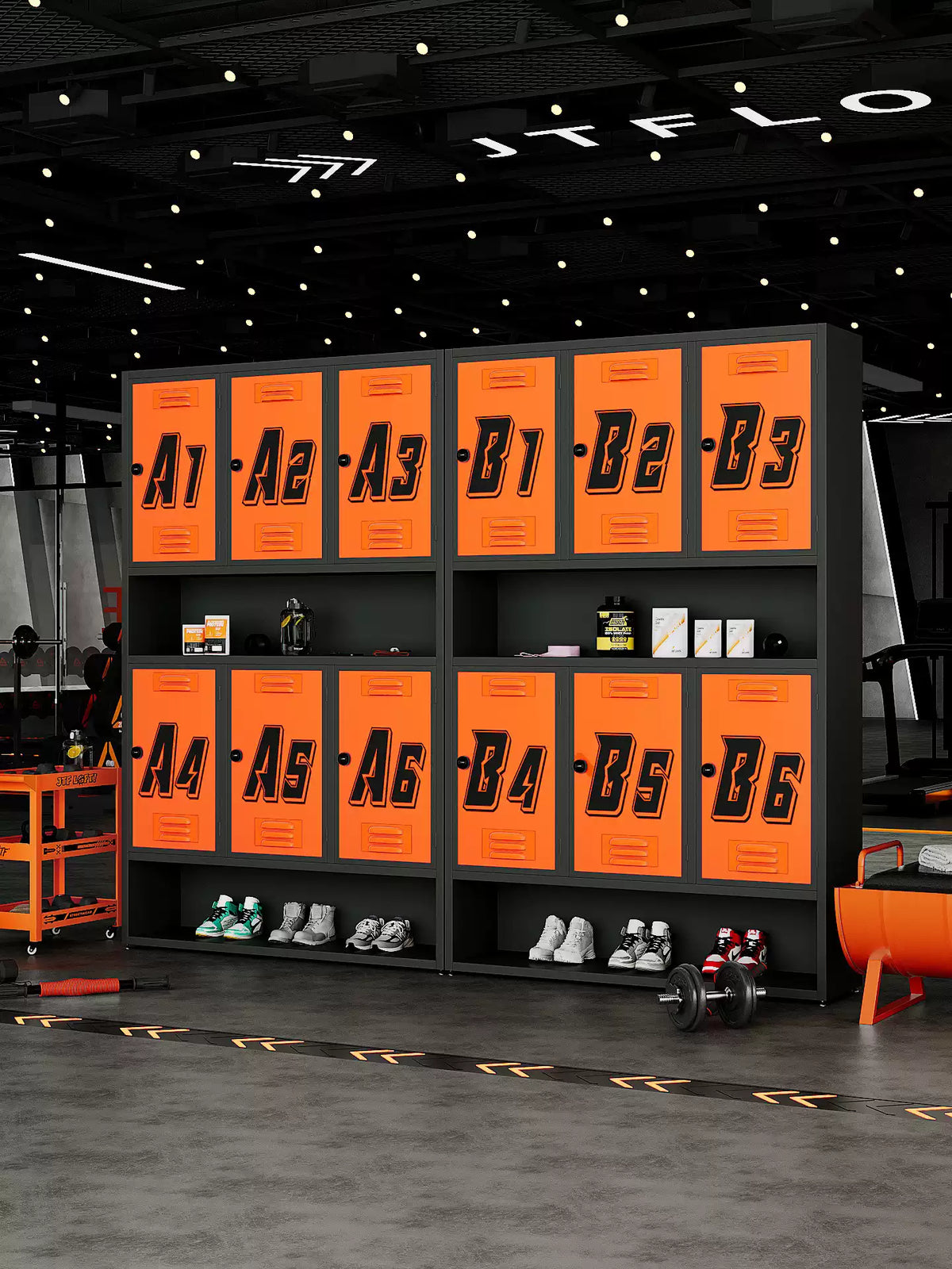 Commercial Gym & Fitness Locker with Open Display Shelf & Shoe Rack | Industrial CrossFit Member Storage Cabinet