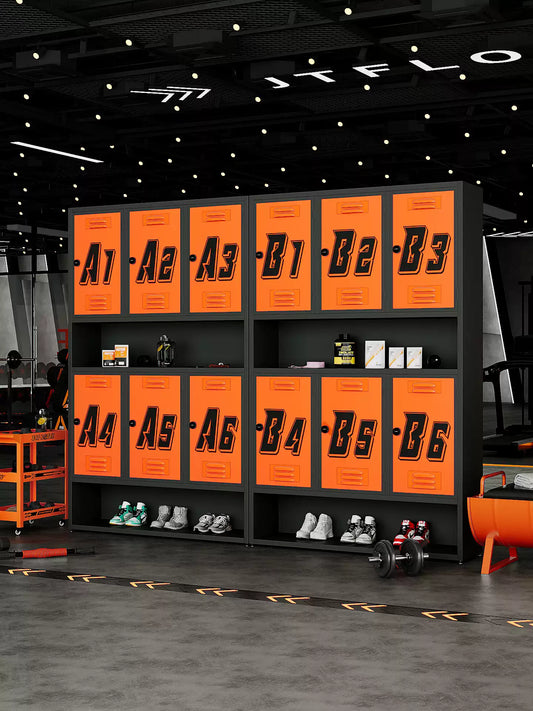 Commercial Gym & Fitness Locker with Open Display Shelf & Shoe Rack | Industrial CrossFit Member Storage Cabinet