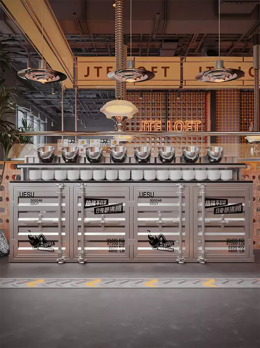 Industrial Container Buffet & Sauce Station Island | Commercial Condiment Bar Cabinet for Restaurant & Hotpot
