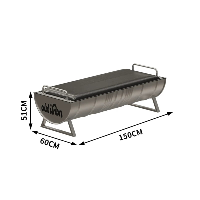 Industrial Oil Drum Bench with Leather Cushion | Backless Waiting & Dining Bench for Bar, Café & Retail