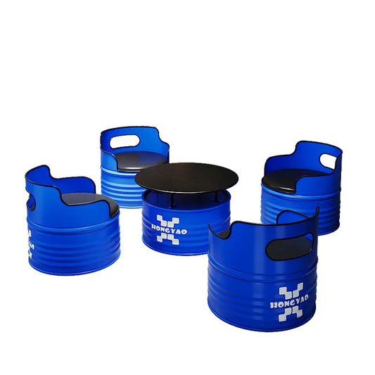Industrial Cobalt Blue Oil Drum 5-Piece Lounge Set: 1 Table &amp; 4 Chairs