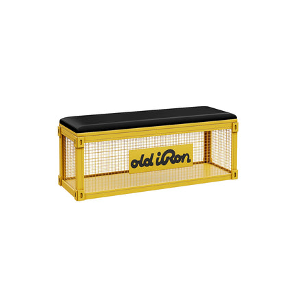 Industrial Wire Mesh Storage Bench with Leather Cushion | Bar, Café & Retail Seating