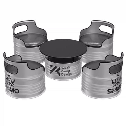 Raw Metallic Silver Oil Drum 5-Piece Bar Furniture Set: 1 Round Table &amp; 4 Barrel Chairs