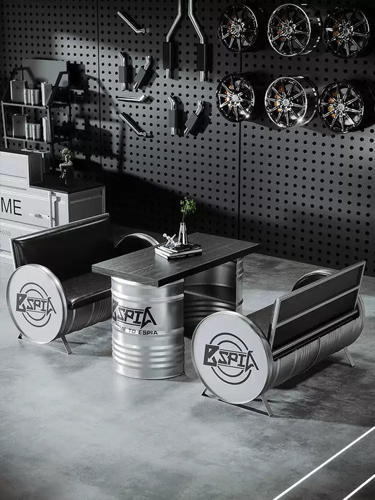 Industrial Oil Drum Booth Bench & Table Set | Commercial Dining & Lounge Seating for Showroom, Café & Bar