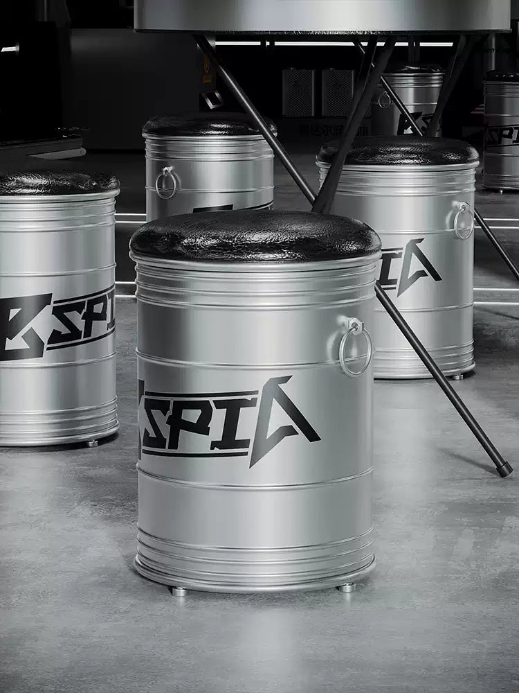 Industrial Oil Drum Lid Cocktail Table & Storage Stool Set | Compact Bistro Furniture for Garage, Bar & Café