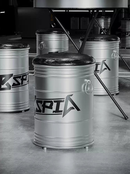 Industrial Oil Drum Lid Cocktail Table & Storage Stool Set | Compact Bistro Furniture for Garage, Bar & Café