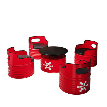 Industrial Crimson Red Oil Drum 5-Piece Lounge Set: 1 Table &amp; 4 Chairs