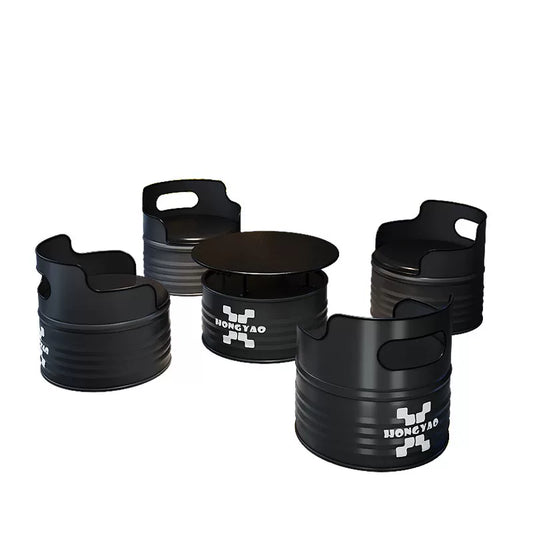 Industrial Matte Black Oil Drum 5-Piece Lounge Set: 1 Table &amp; 4 Chairs