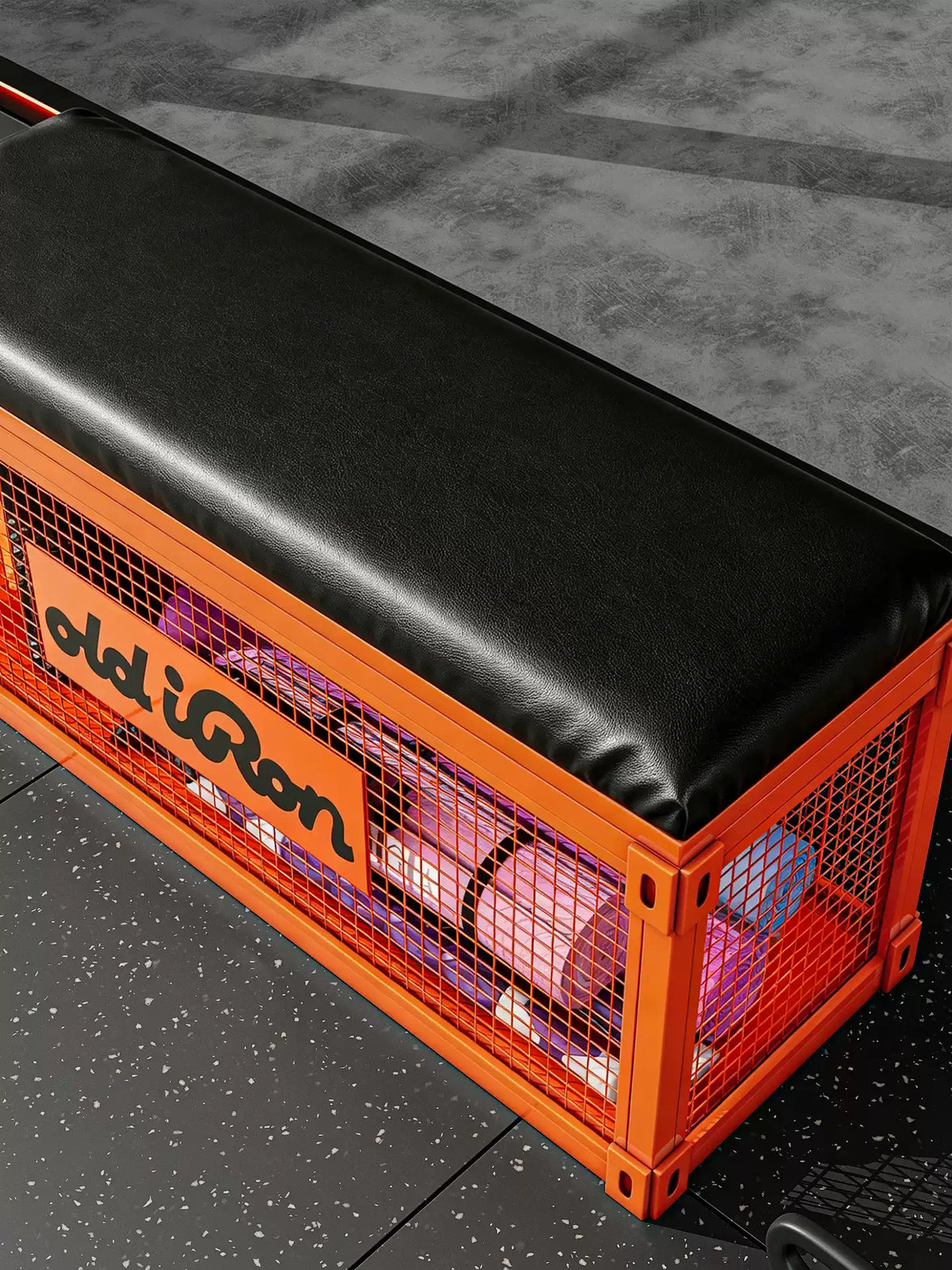 Industrial Wire Mesh Storage Bench with Leather Cushion | Bar, Café & Retail Seating