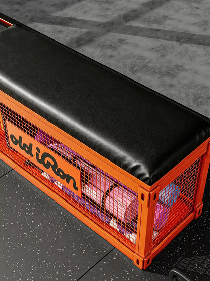 Industrial Wire Mesh Storage Bench with Leather Cushion | Bar, Café & Retail Seating