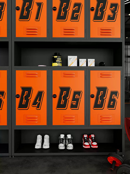 Commercial Gym & Fitness Locker with Open Display Shelf & Shoe Rack | Industrial CrossFit Member Storage Cabinet