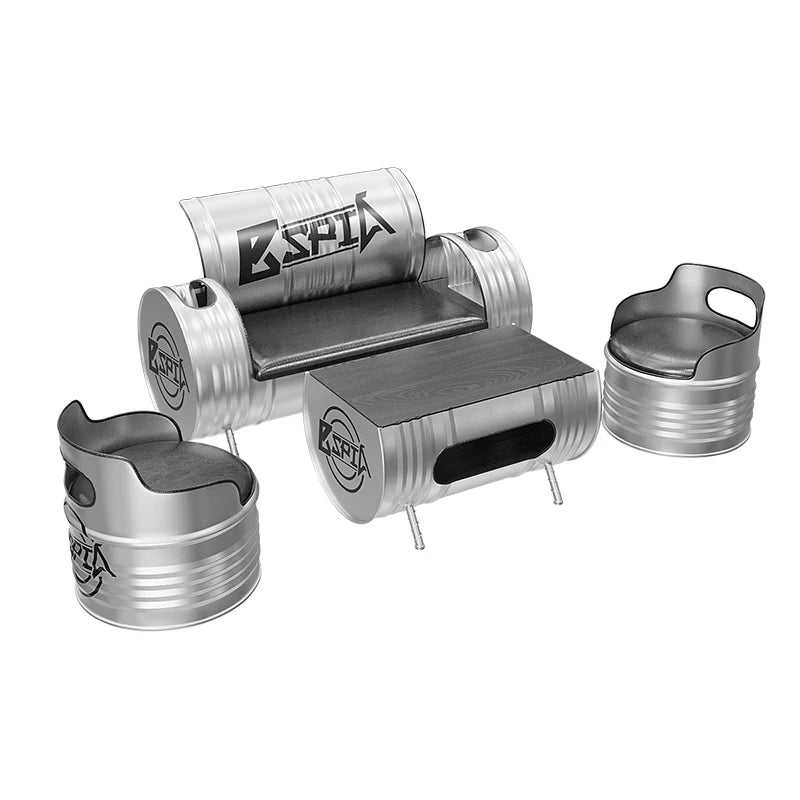 Industrial Oil Drum Roll-Back Sofa & Tub Chair Lounge Set | Commercial Reception Seating for Garage, Bar & Showroom