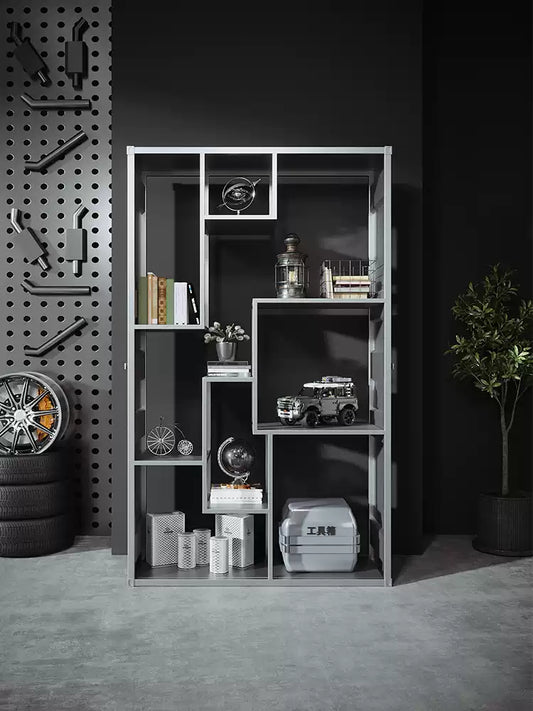Industrial Shipping Container Geometric Bookcase & Space Divider | Open Architectural Display Shelving for Showroom & Office