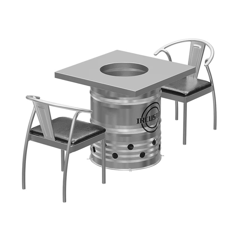 Industrial Oil Drum Korean BBQ & Hotpot Table Set | Commercial Grill Dining Table with Storage Stools